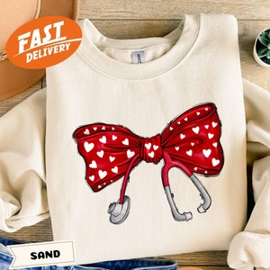 Nurse Valentine Sweatshirt: Coquette Bow Stethoscope