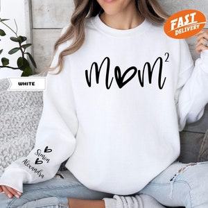 Sudadera personalizada para mamá de dos, suéter personalizado para mamá de 2 con nombres de niños, sudadera para mamá gemela, sudadera con capucha &quot;Mom to the Power&quot;, regalo para el Día de la Madre, regalo para mamá