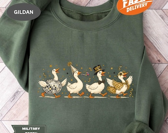 Festive Geese Sweatshirt, New Year 2027 Hoodie, Funny Goose Crewneck, Vintage Farm Animal Apparel