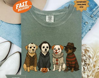 Comfort Colors Halloween Dog T-Shirt, Retro Horror Movie Dogs Shirt