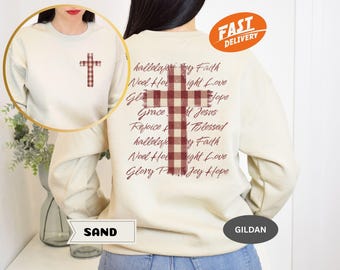 Distressed Christmas Christian Sweatshirt, Christmas Cross Hoodie, Christianity Quote Pullover, Xmas Religious Crewneck