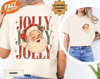Comfort Colors Jolly Santa Shirt, Retro Christmas Tee, Distressed Xmas T-Shirt, Vintage Holiday Wear