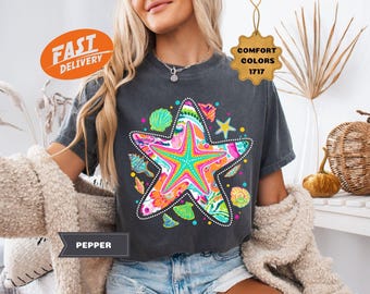Camisa Comfort Colors Starfish, Camiseta Preppy Beach
