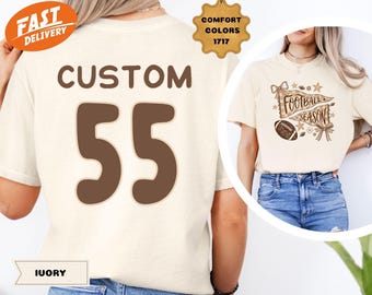 Comfort Colors Custom Football Season Shirt, Personalization Game Day Tee, Flag Touchdown Season T-Shirt