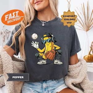 Comfort Colors Funny Banana Baseball Shirt, Sports Team Shirt, Banana Playing Baseball Shirt, Baseball Lover Gift, Baseball Fan Shirt