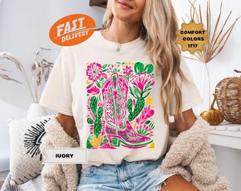 Comfort Colors Western Shirt: Floral Cowboy Boot, Boho Cowgirl Style