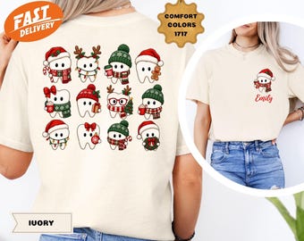 Custom Christmas Dental Comfort Colors Shirt, Personalized Dentist Tee, Holiday Dental Assistant T-Shirt