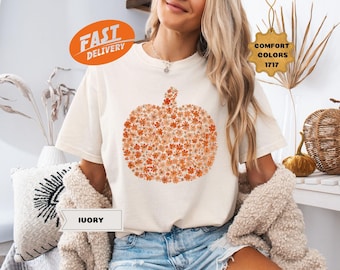 Comfort Colors chinoiserie-pompoenshirt: bloemen herfst T-shirt met print, Thanksgiving-T-shirt