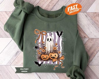 Floral Ghost Halloween Sweatshirt, Fall Pumpkin Hoodie