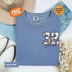 Custom Baseball Pocket Shirt, Baseball Comfort Colors, Personalized Baseball Number Shirt, Baseball Gift, Baseball Fan Tee, Sports Mom Tee