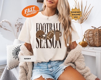 Comfort Colors Football Season Shirt, Retro Game Day Tee, Leopard Football Mom T-Shirt