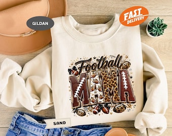 Leopard Football Mama Sweatshirt, Glitter Game Day Hoodie, Sports Mom Pullover
