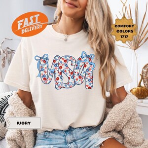 Comfort Colors Coquette USA Shirt: Floral Patriotic 4th of July Tee