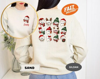 Custom Christmas Dental Sweatshirt,  Xmas Tooth Hoodie, Personalized Dentist Crewneck, Holiday Dental Assistant Pullover