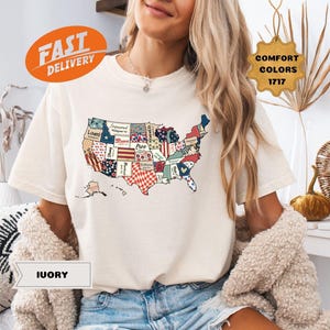 Comfort Colors® shirt Amerika kaart, retro shirt VS, shirt bijbelvers VS kaart, shirt bloemen Amerika, shirt Independence, shirt 4 juli