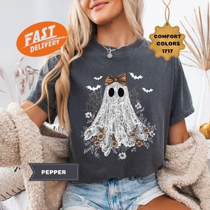Comfort Colors Halloween Ghost T-Shirt: Spooky Coquette Lace Tee