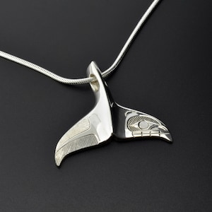 Whale Tail Sterling Pendant Hand-Engraved Alaskan Native Orca Charm