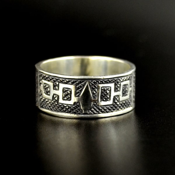 Sterling Iroquois Flag Ring with Antiqued Finish First Nations Jewelry