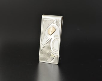 Northwest Native American Sterling Silver and 14k Gold Native Moneyclip Billfold 2" x 1"