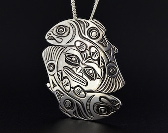 Lachs Mond Antiqued Silber Northwest Native Anhänger
