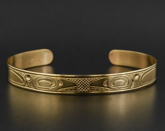 Delicate 14k Gold Orcas Cuff Bracelet Northwest Native Jewelry