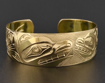 Gold Mother Bear with Cubs Solid 14k Yellow Gold Bracelet