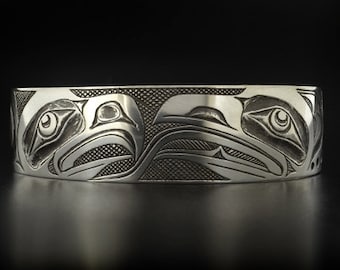 Native Love Birds Eagle Facing Raven Design Antiqued Sterling Unisex