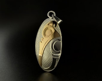 Combination 14k Gold and Sterling Silver Hummingbird Pendant Northwest Coast Native Jewelry