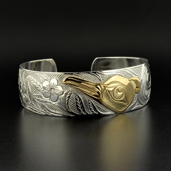 Hummingbird 14k and Sterling Overlay Pacific Northwest Native American Bracelet