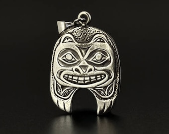 Antiqued Sterling Silver Double-Sided Bear Pendant Unisex