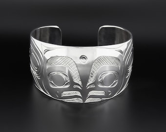 Sterling Owl Northwest Coast Native Cuff Bracelet