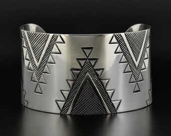 Tipi Cuff Bracelet Hand-Engraved Sterling Silver Native Jewelry