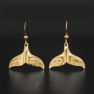 Northwest Native Solid 14k Orca Whale Tail Earrings by Hollie Bartlett