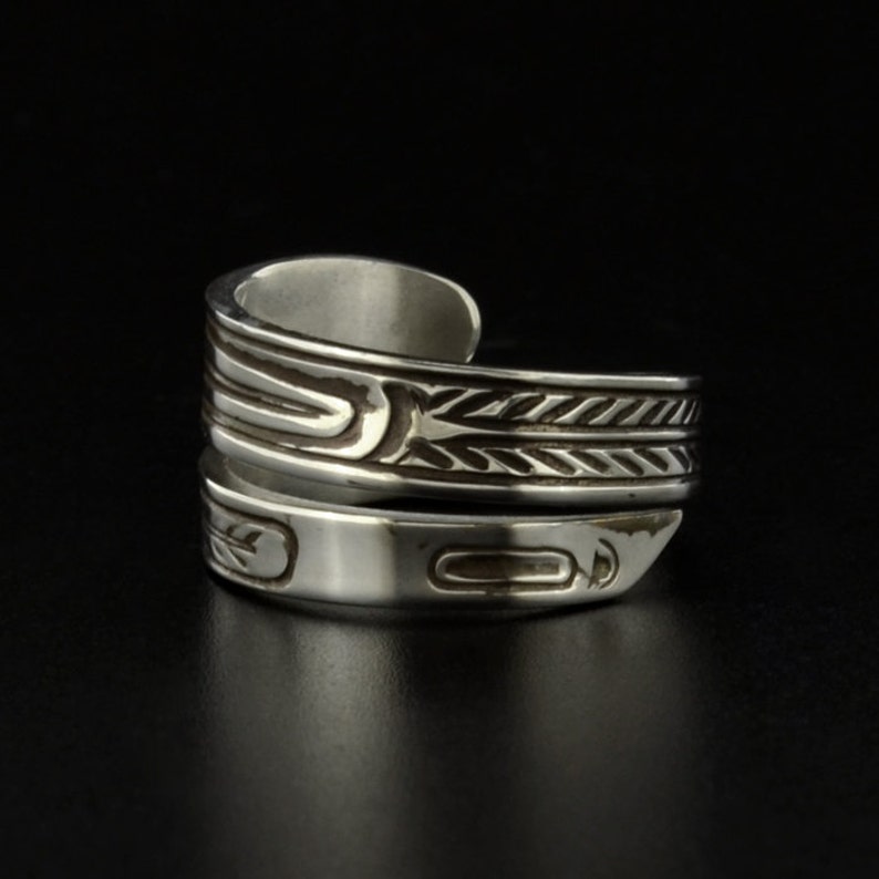 Unisex Eagle Wrap Twist Ring Antiqued Finish Adjustable Northwest Native Art
