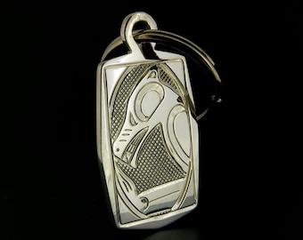 Native American Sterling Keychain Keyring Hand-Engraved Signed