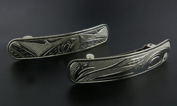 Sterling Silver, Hand Engraved Native Barrette Hair-clip - Etsy display picture 3