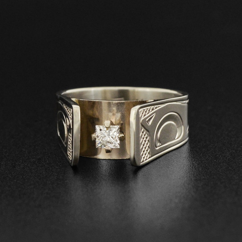 Native Engagement Ring 14k White or Yellow Gold Princess Cut Etsy