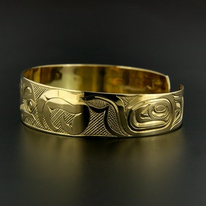14k Gold Raven and Sun Cuff Bracelet Northwest Native Design - Etsy
