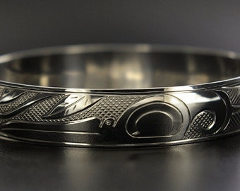 カナダ先住民族、手彫りスターリングシルバー3/16インチダブルハミング