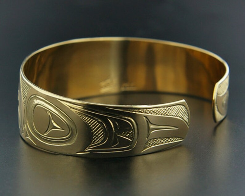 Solid 14 Karat Gold Northwest Native Cuff Bracelet Orca and | Etsy
