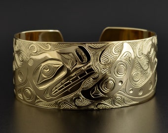 Gold Pod of Whales Solid 14k Gold Northwest Native Bracelet