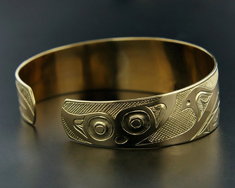 Solid 14 Karat Gold Northwest Native Cuff Bracelet Orca and Etsy