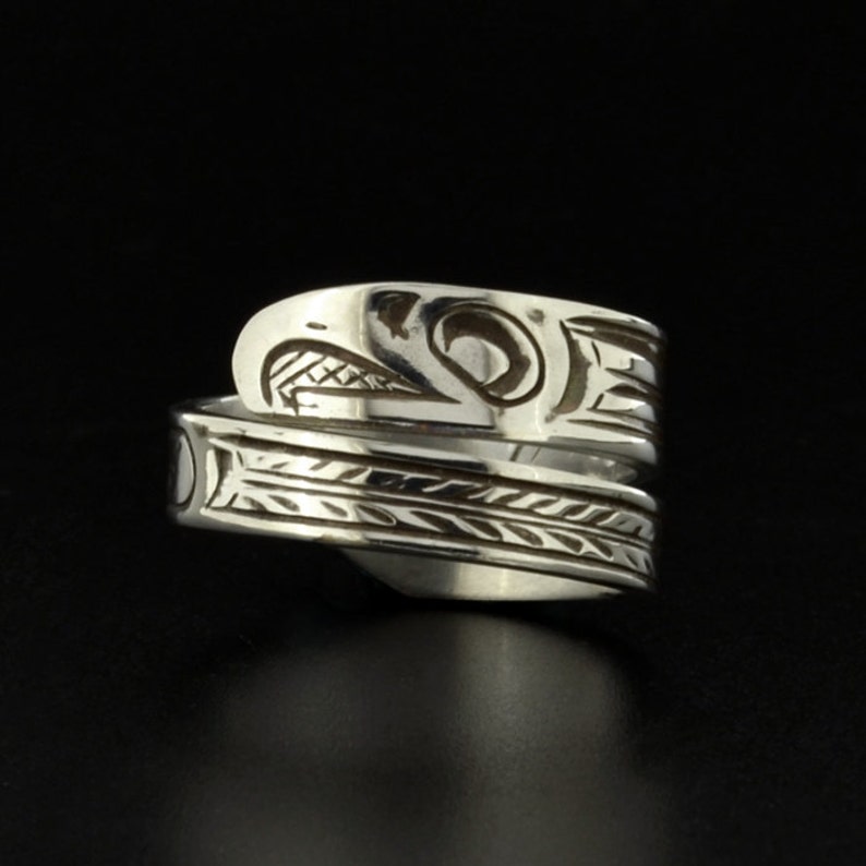 Unisex Eagle Wrap Twist Ring Antiqued Finish Adjustable Northwest Native Art