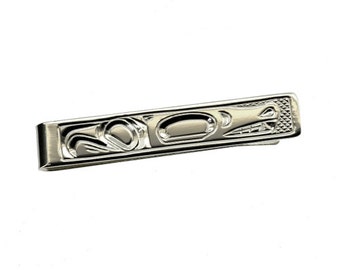 Mens Native American Tie Bar Hand Engraved Sterling Silver Accessory
