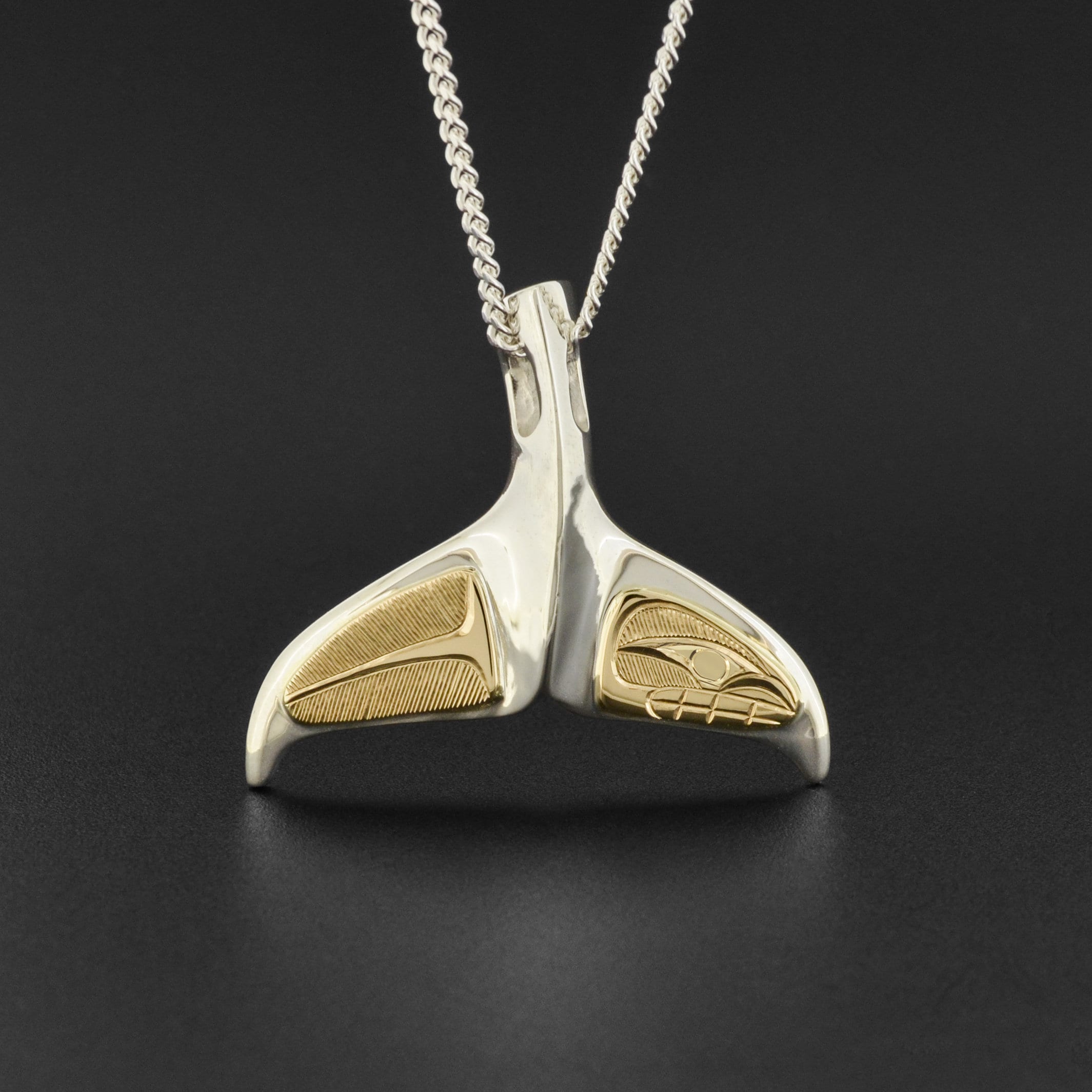 Northwest Native Silver and Gold Whale Tail Pendant Hollie