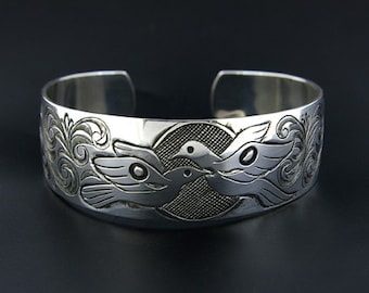 Northwest Coast Native Doves Silver Bracelet First Nations 'Love Birds'