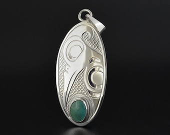 Oval Sterling Pendant Northwest Native with Custom Stone