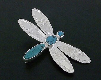 Northwest Coast Native Dragonfly Brooch/Pin First Nations with Turquoise