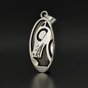 Sterling Antiqued Overlay Pendant Oval Native Design Unisex