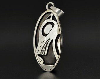 Sterling Antiqued Overlay Pendant Oval Native Design Unisex